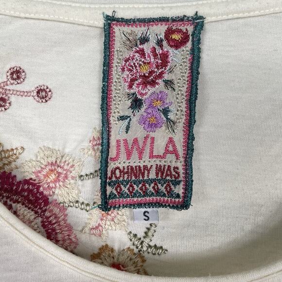 Johnny Was Tunic Top Size Small Ivory Floral Embroidered Oversized Boho Hippie - Picture 3 of 11